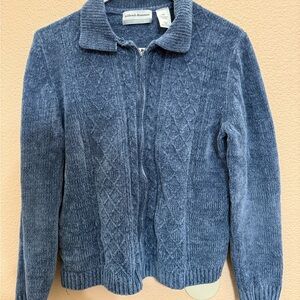 Alfred Dunner Textured Blue Cardigan Sweater